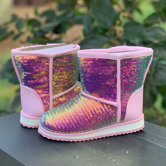 Toddler Girls Shiny Sequin Faux Shearling Boots - Picture 4 of 8